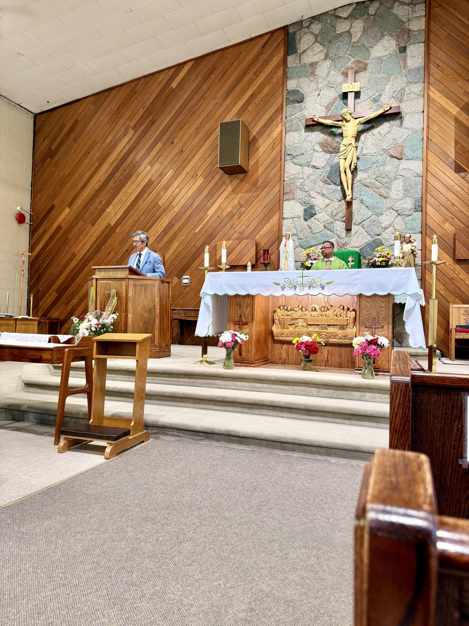 A brother Knight speaking during the Exemplification at St. Joseph Parish